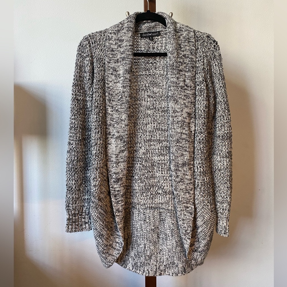 Derek Heart Long Grey and Black Cardigan Sweater Size M